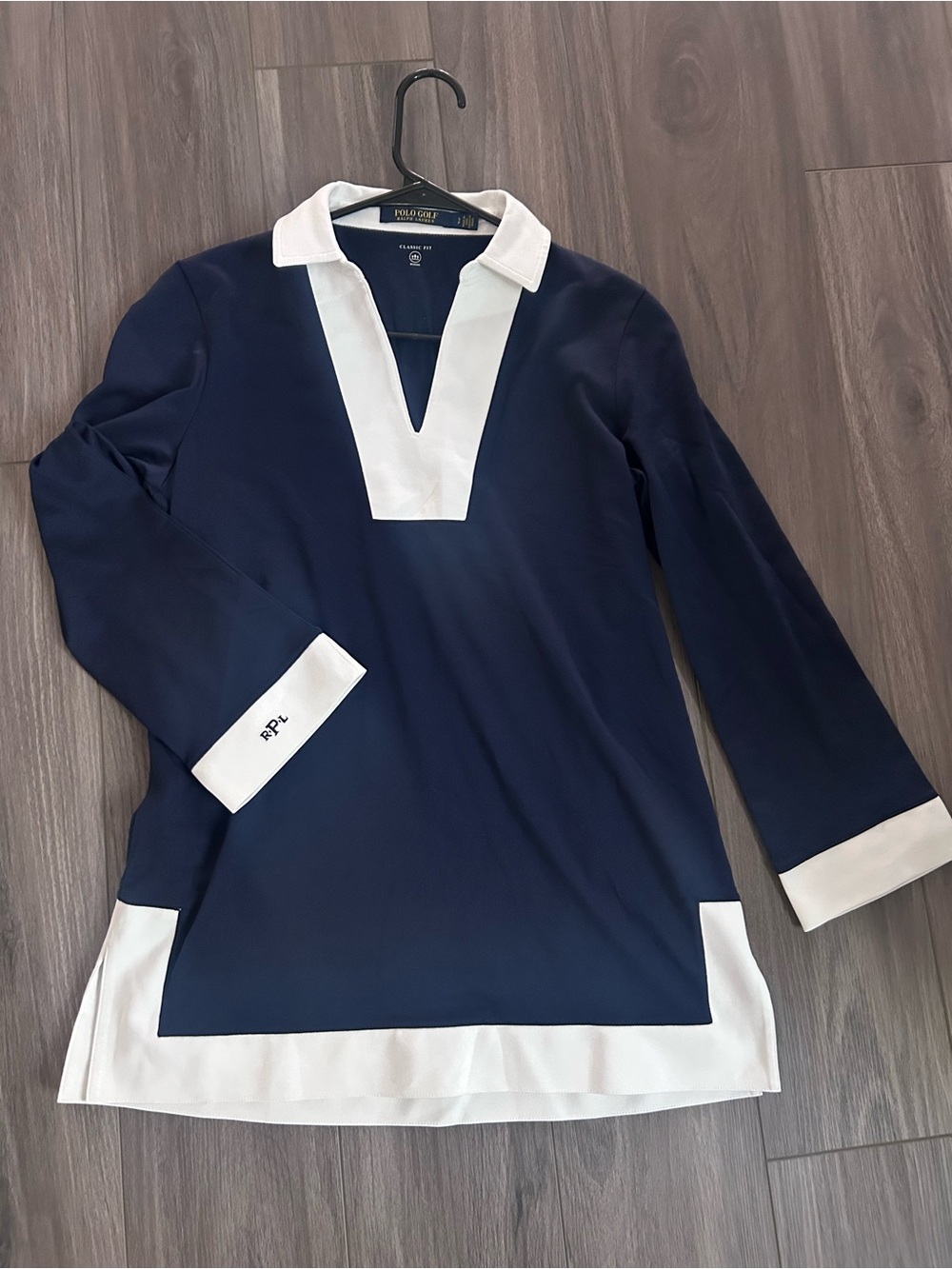 Women Ralph Lauren Navy Tunic with White V-Placket & Trim